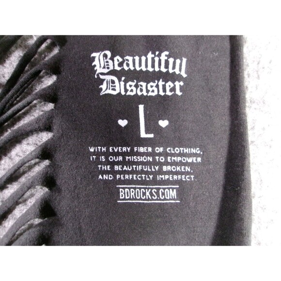 Beautiful Disaster Tank Top Women Large Black Shredded Back Lip Kiss My Sass - Picture 6 of 9